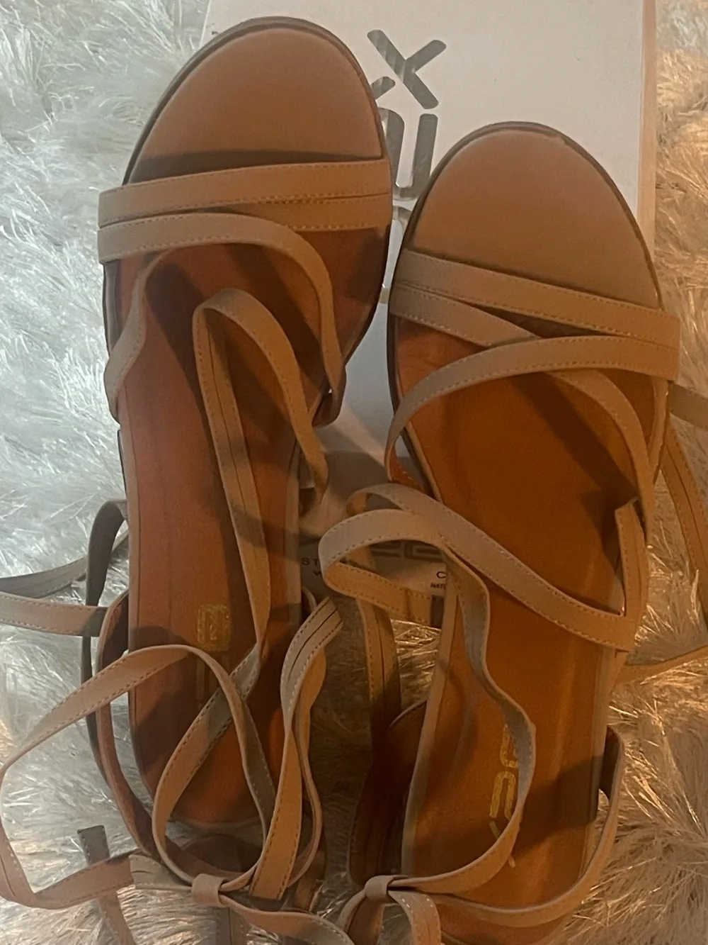 Wish Tan Strappy Low Block Heel Sandals